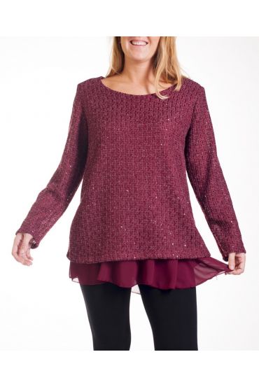 GRANDE TAILLE PULL TUNIQUE SUPERPOSEE 4252 BORDEAUX