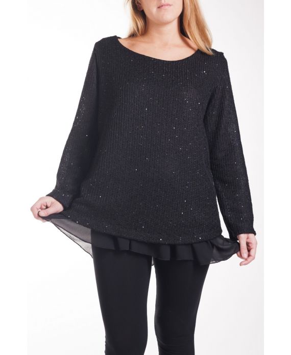 LARGE SIZE SWEATER TUNIC SUPERPOSEE 4252 BLACK