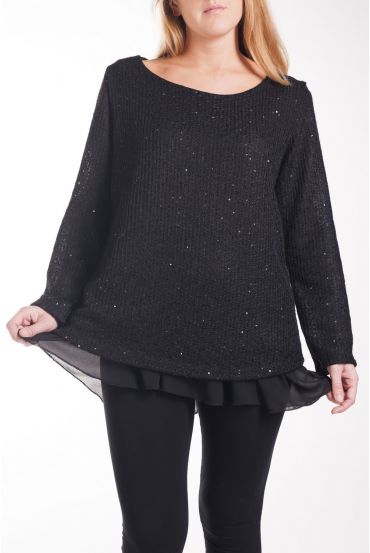 GRANDE TAILLE PULL TUNIQUE SUPERPOSEE 4252 NOIR