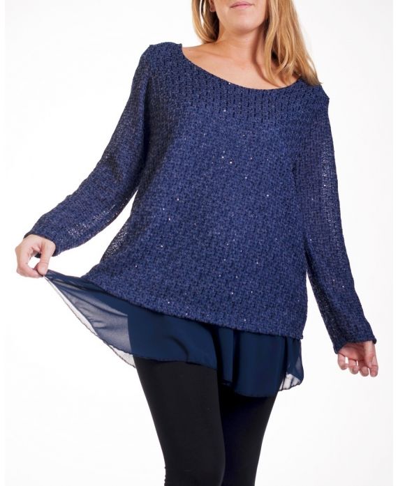 LARGE SIZE SWEATER TUNIC SUPERPOSEE 4252 BLUE