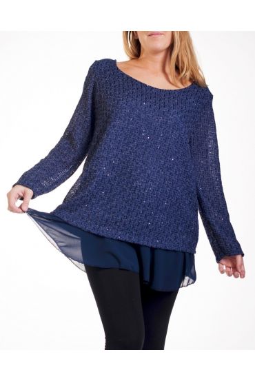 LARGE SIZE SWEATER TUNIC SUPERPOSEE 4252 BLUE