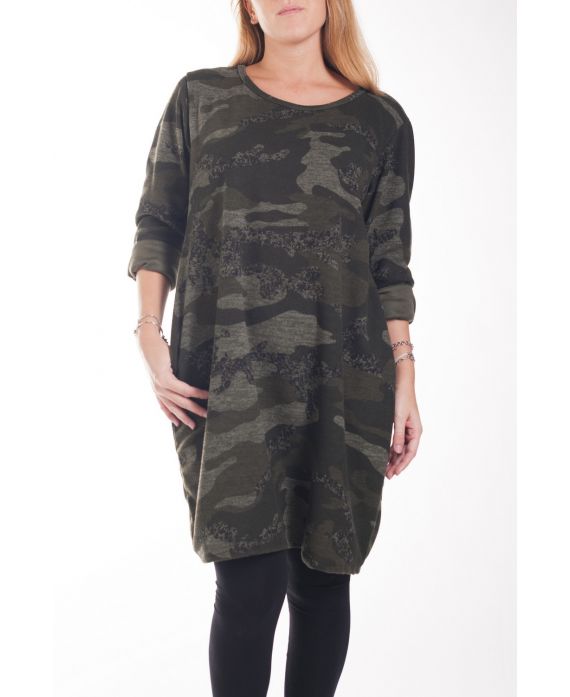 GRANDE TAILLE PULL TUNIQUE 4262 VERT MILITAIRE