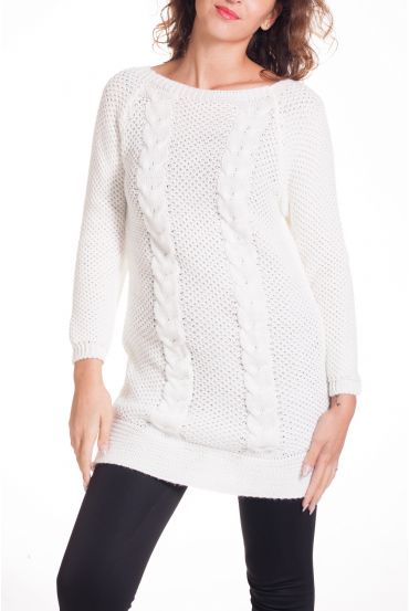 PULL TUNIQUE MOHAIR TORSADE 4303 BLANC