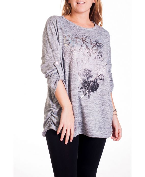 GRANDE TAILLE PULL CŒUR DENTELLE 4295 GRIS