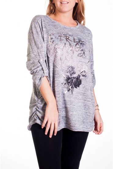 LARGE SIZE SWEATER HEART LACE 4295 GREY