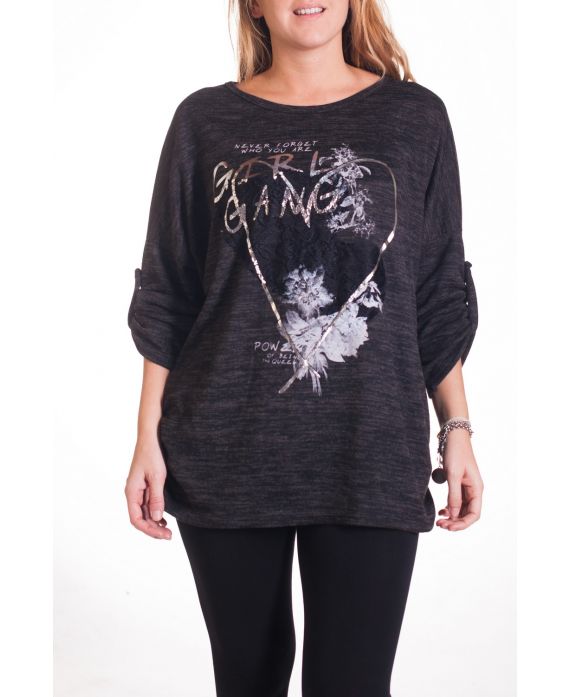 LARGE SIZE SWEATER HEART LACE 4295 BLACK