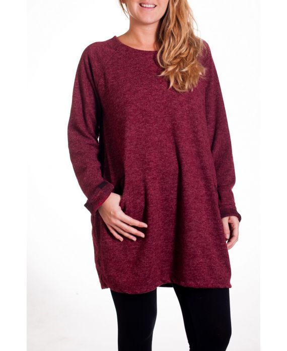 LARGE SIZE SWEATER TUNIC 2 POCKETS 4283 BORDEAUX