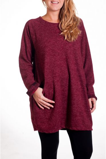 GRANDE TAILLE PULL TUNIQUE 2 POCHES 4283 BORDEAUX