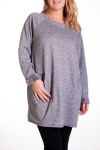 GRANDE TAILLE PULL TUNIQUE 2 POCHES 4283 GRIS