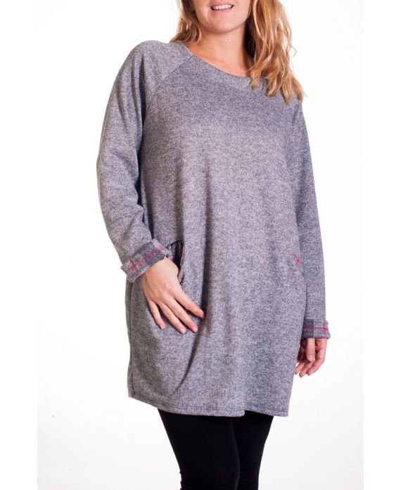 GRANDE TAILLE PULL TUNIQUE 2 POCHES 4283 GRIS