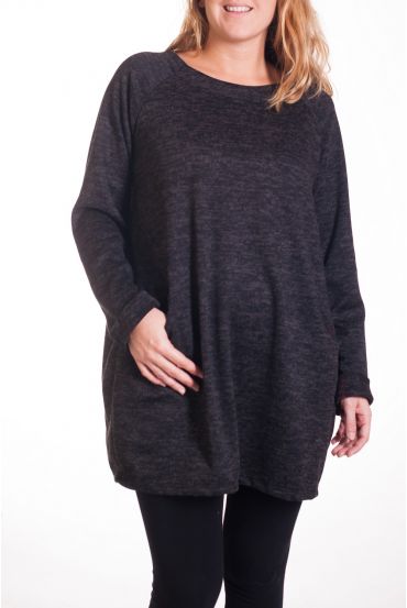 GRANDE TAILLE PULL TUNIQUE 2 POCHES 4283 NOIR