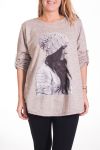 GRANDE TAILLE PULL IMPRIME FEMME 4344 BEIGE