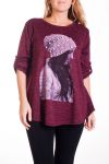 GRANDE TAILLE PULL IMPRIME FEMME 4344 BORDEAUX