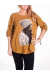 GRANDE TAILLE PULL IMPRIME FEMME 4344 MOUTARDE