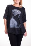 LARGE SIZE SWEATER PRINT WIFE 4344 BLACK