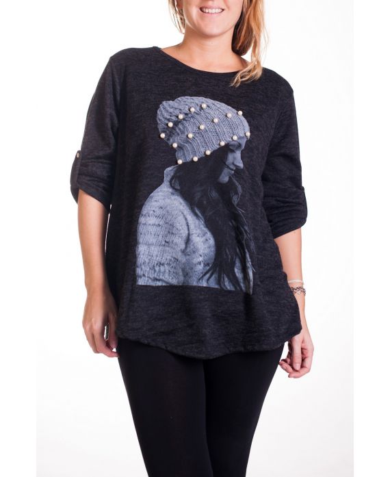 LARGE SIZE SWEATER PRINT WIFE 4344 BLACK