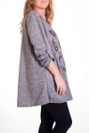 GRANDE TAILLE PULL IMPRIME PLUMES 4343 GRIS