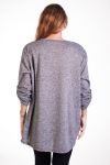 GRANDE TAILLE PULL IMPRIME PLUMES 4343 GRIS