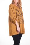 LARGE SIZE SWEATER PRINTS FEATHERS 4343 MUSTARD