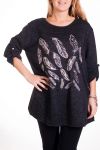 GRANDE TAILLE PULL IMPRIME PLUMES 4343 NOIR