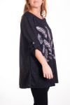 LARGE SIZE SWEATER PRINTS FEATHERS 4343 BLACK