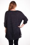 GRANDE TAILLE PULL IMPRIME PLUMES 4343 NOIR