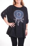 LARGE SIZE SWEATER PRINT FLOWER 4342 BLACK