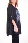 GRANDE TAILLE PULL IMPRIME FLEUR 4342 NOIR