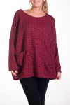 GROßE PULLOVER TUNIKA 2 TASCHEN MIT GLANZ-EFFEKT 4335 BORDEAUX