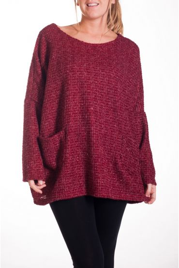 GRANDE TAILLE PULL TUNIQUE 2 POCHES EFFET BRILLANT 4335 BORDEAUX