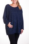 GRANDE TAILLE PULL TUNIQUE 2 POCHES EFFET BRILLANT 4335 MARINE