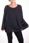 GRANDE TAILLE PULL TUNIQUE 2 POCHES EFFET BRILLANT 4335 NOIR