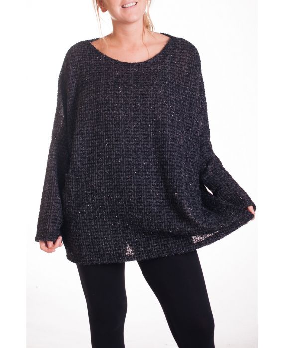 GRANDE TAILLE PULL TUNIQUE 2 POCHES EFFET BRILLANT 4335 NOIR