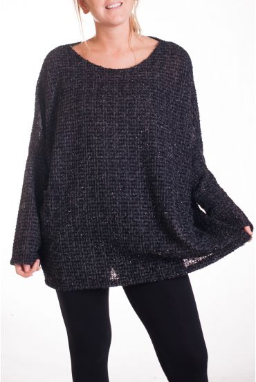 GRANDE TAILLE PULL TUNIQUE 2 POCHES EFFET BRILLANT 4335 NOIR