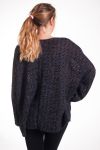 GROßE PULLOVER TUNIKA 2 TASCHEN MIT GLANZ-EFFEKT 4335 SCHWARZ