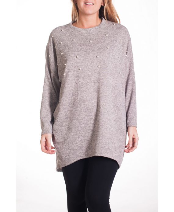 GRANDE TAILLE PULL TUNIQUE PERLES 4329 BEIGE