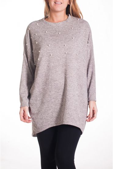 GROßE PULLOVER TUNIKA PERLEN 4329 BEIGE