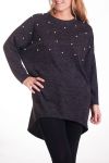 GRANDE TAILLE PULL TUNIQUE PERLES 4329 NOIR