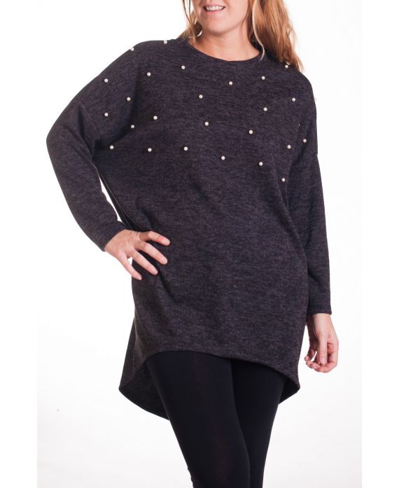 GRANDE TAILLE PULL TUNIQUE PERLES 4329 NOIR