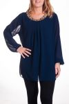 GROOT FORMAAT HALS BLOUSE FANCY 4327 NAVY BLAUW