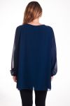 GROOT FORMAAT HALS BLOUSE FANCY 4327 NAVY BLAUW