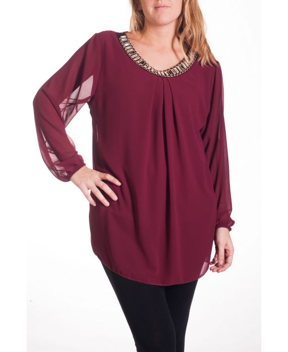 GRANDE TAILLE BLOUSE ENCOLURE FANTAISIE 4327 BORDEAUX