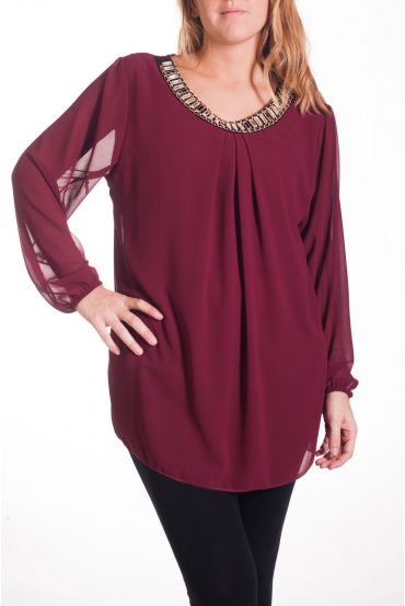 GRANDE TAILLE BLOUSE ENCOLURE FANTAISIE 4327 BORDEAUX