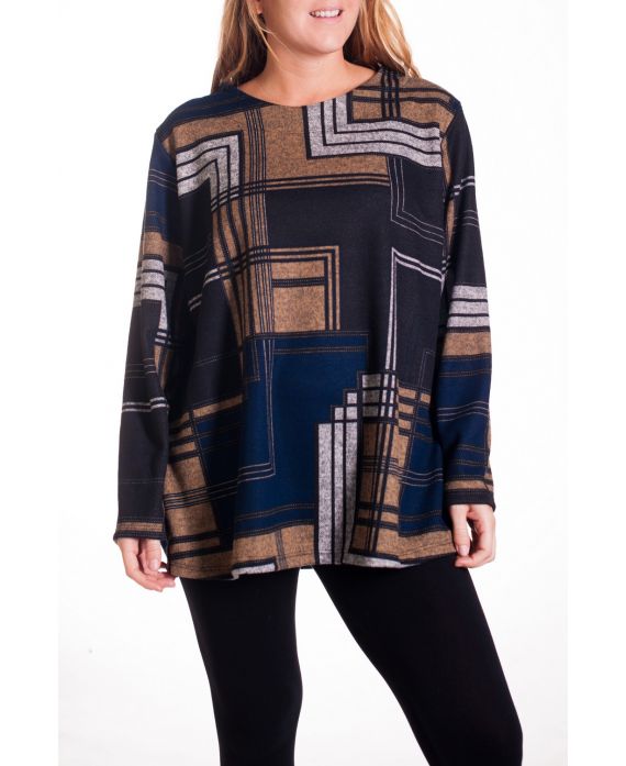 GRANDE TAILLE PULL IMPRIME 4324 BLEU