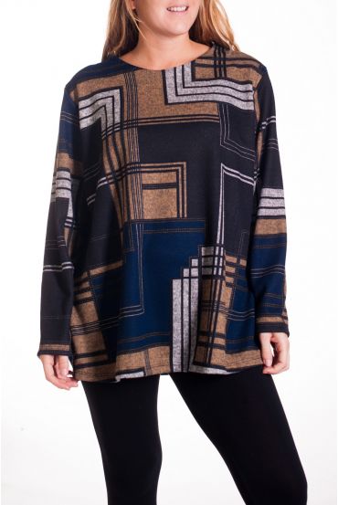 GRANDE TAILLE PULL IMPRIME 4324 BLEU