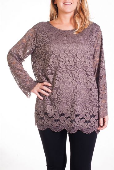 LARGE SIZE TUNIC TOP LACE 4314 TAUPE
