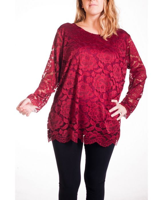 GRANDE TAILLE TUNIQUE DENTELLE 4314 BORDEAUX