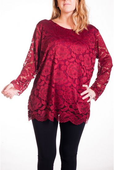 GRANDE TAILLE TUNIQUE DENTELLE 4314 BORDEAUX