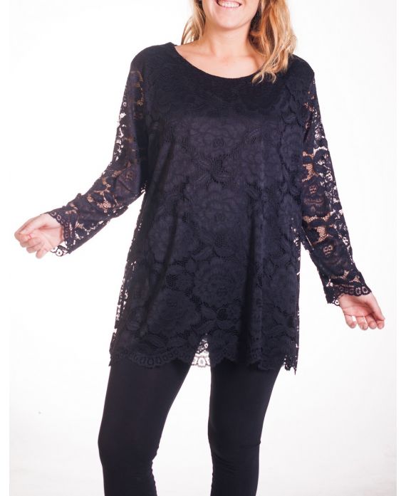 LARGE SIZE TUNIC TOP LACE 4314 BLACK