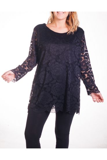 LARGE SIZE TUNIC TOP LACE 4314 BLACK